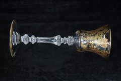 CAMBRIDGE GLASS CLEAR # 3500 STEM 1 OZ. ROSE POINT CORDIAL GOLD ENCRUSTED