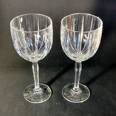 WATERFORD Marquis OMEGA WINE GLASSES, Cut Crystal, Signed J. O’Leary, 2011, 2PCS