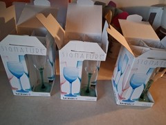 VTG Luminarc Champagne Flutes with Turquoise Stems Clear Bowls Set of 6 France