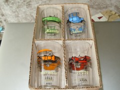 Hazel Ware Atlas Antique Car Tumblers Set of Four (4). In original Box!