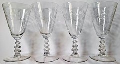VTG Crystal Etched Set 4 Wheat Pattern Maryland Goblet Stem 3139 Cambridge Wine