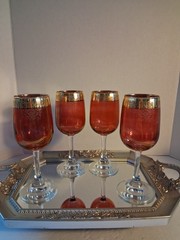 Vtg 1950’s Cellini Italian Ruby Red & Gold Glasses – C9N1; Set of 4; EUC/Mint