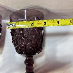 2 LG Wright Purple Amethyst Glass Daisy And Button Thumbprint 6” Water Goblet
