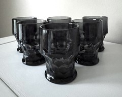 Anchor Hocking Georgian Smoke Glass Tumblers Set of 6 Vintage Drinkware