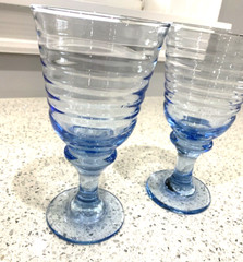 Libbey Sirrus Blue Wine Iced Tea Glasses Set of 2 ribbed /rings Barware