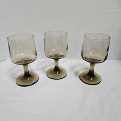 3 Vintage Libbey Tawny Accent Brown Smoked Wine Glasses 1970s Libby 6oz