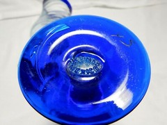 Hand Blown Mexico Swirl Light Blue Body Cobalt Blue Rim & Base 5 Wine Goblets 17