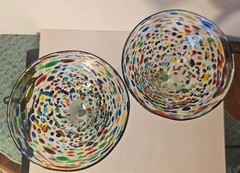 2 Hand Blown Colorful Jewel Toned Colors Pebbled Confetti Martini Glass 3D