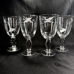 4 VINTAGE TIFFIN FRANCISCAN CRYSTAL WATER WINE GLASSES GOBLETS LEAF ETCHED 7”T