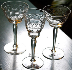 Set 3 Antique LOBMEYR Hand Cut Optic Crystal 3 Wine/Cocktail Glasses CRISSCROSS