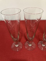 Pilsner Clear Glasses Cross and Burst Cut Set of 4 8 3/4 inch Vintage