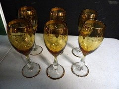 E8425 – vtg amber venetian 24k gold trim set of 6 glasses