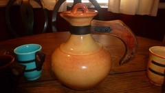 Vintage El Patio Gladding McBean Orange Carafe & 6 Cups Set