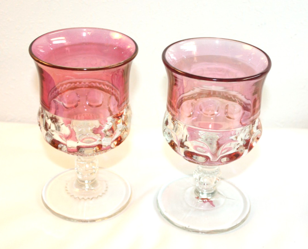 Tiffin Franciscan Kings Crown Cranberry Flash (top/bottom) Water Goblet Set of 2