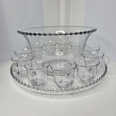 Imperial Candlewick Lot 12″ Punch Bowl Underplate 11 Cups Serving Fork Dip Bowl
