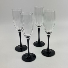 Vintage Black Stem Champagne Flute Wine Glasses Set of 4 Luminarc France