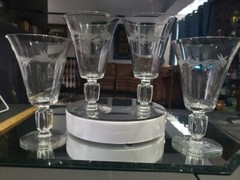 (4) Ice Tea Goblets water Glasses footed tumblers Crystal vine leaf etched