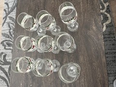 9 Libbey Christmas Winter Village 7- 3/4″ Glass Stemmed Goblet Snow Scene