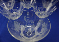 Hunt Safari Animal Scenes-(6) Tall Sherbet Champagne Glasses, 4½» -LOT C (B61)