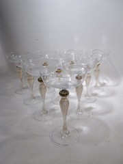 Old Italian Venetian Murano Art Glass Set 10 Cocktail Champagne Goblets Gold
