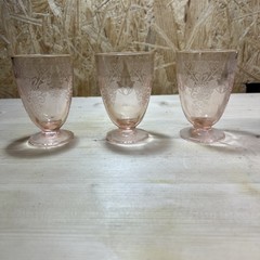 3 Vintage Hazel Atlas Glass Pink Florentine #1 Poppy Juice Tumbler c.1935
