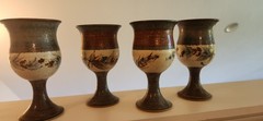 Hand Thrown Art Pottery Chalices Goblets Set Of 5 Unknown Signature