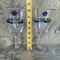 Block Basics Harlequin II Blue Green Squares Water Goblets, New set of 2