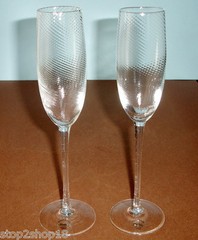 New Gorham Verona Handmade Champagne Flutes 2 PC Crystal Swirl Optic 10″H No Box