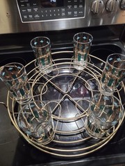 Anchor Hocking Green Turquoise 22K Gold Glasses With Stand 5 1/2″ Highball…