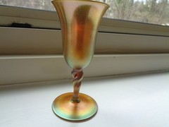 SALE Lovely Steuben Goblet in Gold Aurene Glass with Twisted Stem Marked
