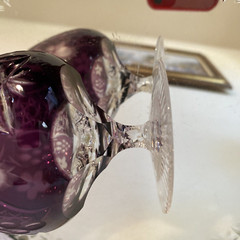 1 AJKA MARSALA DEEP PURPLE 4 1/4″ HAND CUT TO CLEAR CRYSTAL BRANDY SNIFTER GLASS