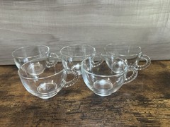 Vintage Clear Glass Punch Cups Textured Handle Coffee Tea Cups Set of 5