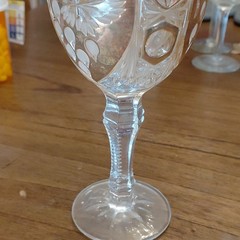 Clear Cut Glass Wine Goblet Stemmed Glass Gold Rim Floral Decor Set Of 4
