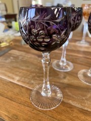 4 Bayel Crystal Wine Hock Wine Glass Rare Dark Purple Vineyard Grape MINT Set 4