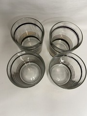 Vintage Set Of 4 Luminarc J.D. Durand Low Ball Glasses Black Gold *READ