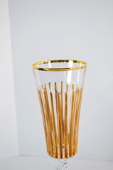 CC ZECCHIN Italian Murano Glass Gold Gilt Champagne Flutes Set Of 2