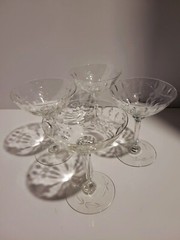 Heisey Wabash Diamond Optic Floral Design Bowl/Foot Tall Champagne Glasses 4-of