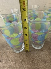 Libbey Drinking Glasses Blue Green Purple Medallions Circles Glass Tumblers (6)