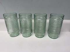 Vintage Anchor Hocking Green Ribbed Tumblers, Set Of 4