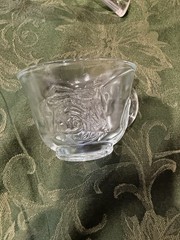 Vintage Clear Pressed Glass Round Punch Bowl Set with Cups and Ladle
