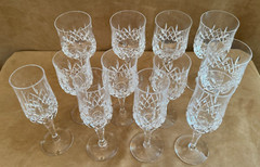 Atlantis Moselle Wine Cut Lead Crystal Goblets & Flutes set of 12 pc champagne