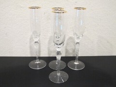 (4) Lenox Monroe (Gold Trim) Crystal Fluted Champagne Glass Glasses 9 1/8″