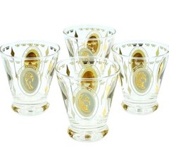 Mid-Century Cocktail Cordial Shot Glasses 4 Gold Royal Lady Portrait