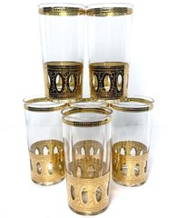 Vintage Culver Antigua Highball Cocktail Drinking Glasses Gold MCM Barware Set 6