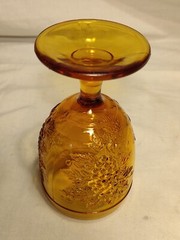 LE Smith Amber Glass Goblet Relief Vine And Grapes Scarce