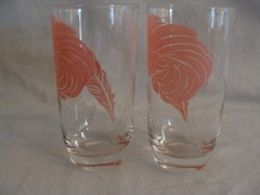 Vtg Tumblers Coolers Highball Glasses Pink Feather Design Rubberized Set Of 2