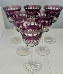 AJKA RENEA AMETHYST CASED CUT TO CLEAR LEAD CRYSTAL WINE GOBLETS SET OF 6