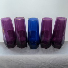 (5 set) Ashland Jewels & Jolly Blue Wine Glass Gold Rim 7 oz