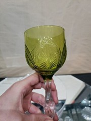 Wine Hock goblet Chartreuse Green Clear Glass Crystal Bohemian St Louis or Moser