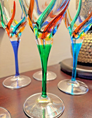 MURANO Wine Glasses Rainbow Swirl Pattern 8-1/8” Tall, Set of 6 CC ZECC 10 oz ea